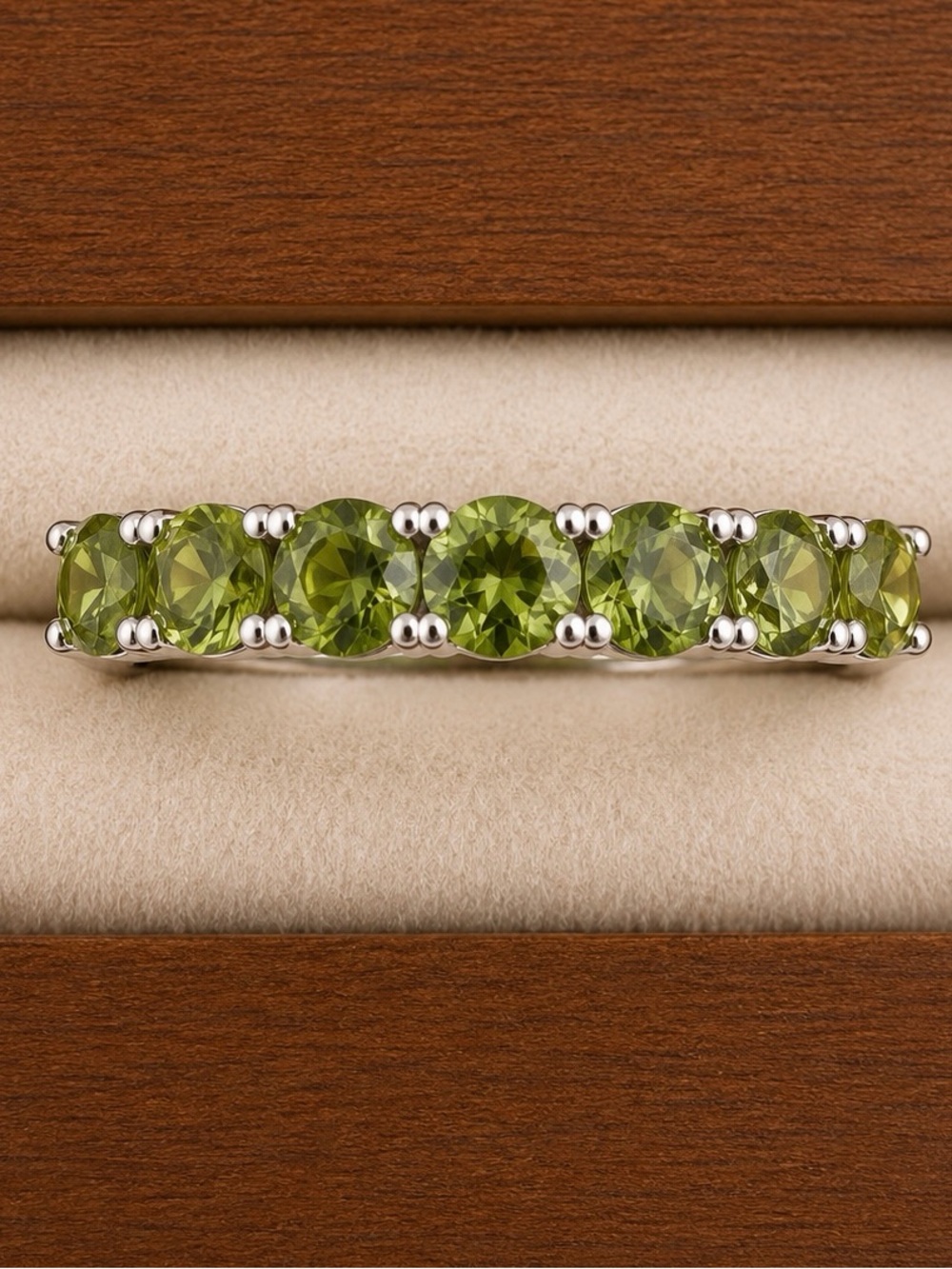 Green Peridot Seven-Stone Band in Sterling Silver